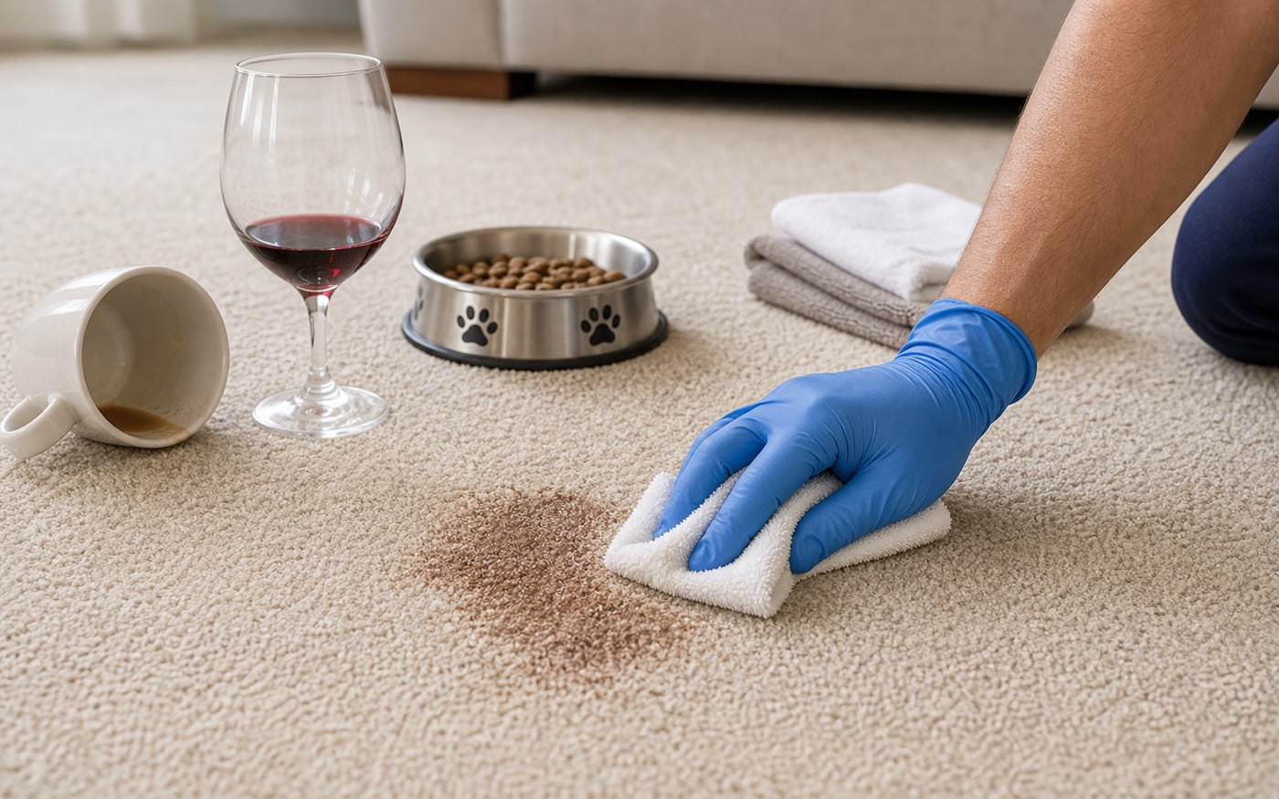 Blotting a fresh stain out of household carpet