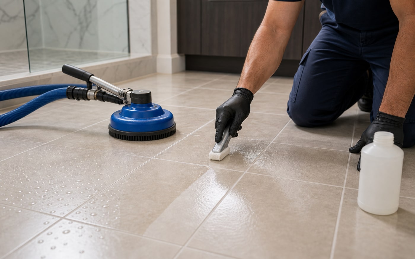 Freshly cleaned and sealed tile and grout